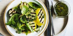 Grilled zucchini with basil and mint
