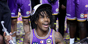 Kendric Davis celebrates the Sydney Kings’ victory.