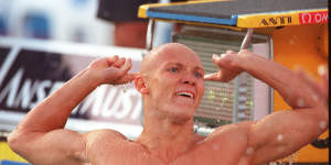 Michael Klim after winning the 100m butterfly at the 1998 World Championships in Perth. He also broke the world record at the meet.