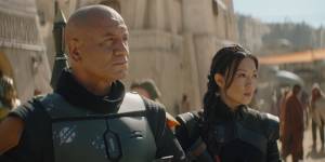 Boba Fett (Temuera Morrison) and Fennec Shand (Ming-Na Wen) on the mean streets of Tatooine.
