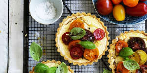 Neil Perry's goat's curd tartlets with heirloom tomato salad.