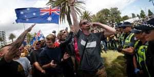 Far-right activists made a Nazi salute at St Kilda on Saturday.