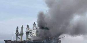 A Thai cargo ship struck and set ablaze by Iran on March 11 in the Strait of Hormuz