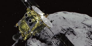 Hayabusa2 fired a projectile into the asteroid Ryugu,blasting rock from the surface to be collected.
