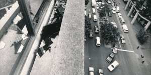 The 11th floor window of the Australian Post Headquarters where the gunman,Frank Vitkovic,jumped to his death. 