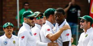 South Africa’s Kagiso Rabada takes a wicket during the 2018 series against Australia.