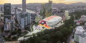 An artist’s impression of Brisbane Live,a proposed venue near Roma Street that could host Olympic events.