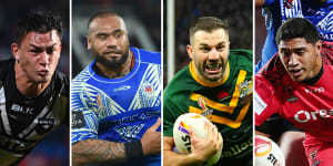 World Cup stars (from left) New Zealand’s Joseph Manu,Samoa’s Junior Paulo,Australia’s James Tedesco and Tonga’s Jason Taumalolo could meet in an end-of-year Four Nations.