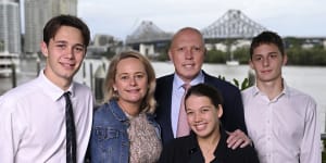 Peter Dutton,pictured with his family,is keen to project a softer image.