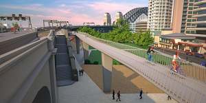 An artist's impression of the 2016 proposed cycle ramp at the northern end of the Sydney Harbour Bridge. 