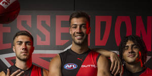 Essendon forwards Jade Gresham,Kyle Langford and Isaac Kako. 