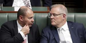 The jig's up:Treasurer Josh Frydenberg and PM Scott Morrison in Question Time on Wednesday.