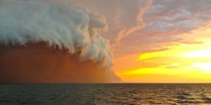The'red wave'dust storm off the coast of Western Australia in 2013.