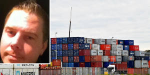 Melbourne trucking boss Troy Kellett (inset) died after falling from a stack of shipping containers in South Australia.