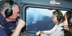 Premier Jacinta Allan surveying bushfires earlier this year.