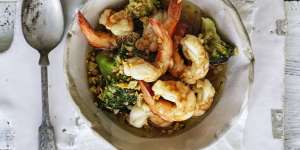 The secret's in the sauce:Garlic prawns and broccoli.