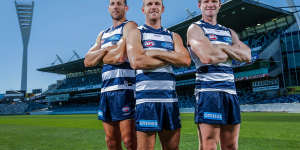 Selwood with Harry Taylor and Patrick Dangerfield back in 2017.