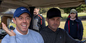 Rory McIlroy greets fans at Royal Melbourne. 