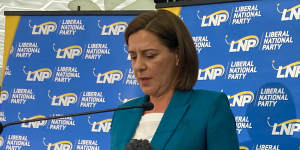 Deb Frecklington delivers her concession speech.