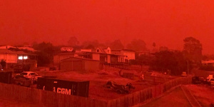 The sky above Mallacoota blazed red amid the fire danger in January 2020.