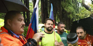 Pro-Russian supporters counterprotest in Sydney on Saturday. 