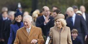 King Charles III,Queen Camilla and family arrive at Magdalene Church in Sandringham in Norfolk for the Christmas Day service.