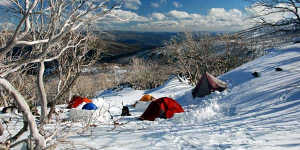 Back country survival ... tents pitched in the snow in Kosciuszko National Park.