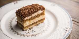 Tiramisu,made without eggs or mascarpone,is sweet,rich and giving.