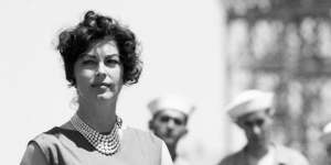 Ava Gardner on location at Gellibrand Pier,Williamstown,during filming of On the Beach in 1959.