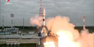 The Soyuz-2.1b rocket with the moon lander Luna-25 automatic station takes off from a launch pad at the Vostochny Cosmodrome in the Russia’s Far East,on August 11.