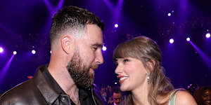 Travis Kelce and Taylor Swift at the 2026 iHeartRadio Music Awards in March in Los Angeles.