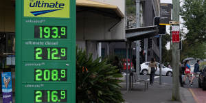 The price board at the BP in Camperdown today. The halving of the fuel excise tax comes to an end this week.