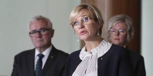 Zali Steggall launching her Climate Change Bill at Parliament on Monday,with fellow independent MPs Andrew Wilkie and Helen Haines.