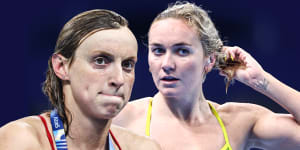 Katie Ledecky vs Ariarne Titmus on day one of the Paris Olympics.