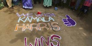 Messages of support were painted around the lush green Indian village of Thulasendrapuram,the hometown of Kamala Harris'maternal grandfather.