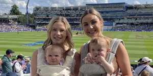 Mums and bubs at the Ashes:Rebekah Labuschagne and Jess Head in England.