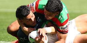 Savelio Tamale scores a try after freezing against South Sydney.
