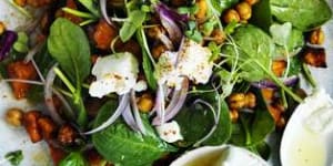 Pumpkin,spinach and roasted chickpea salad.