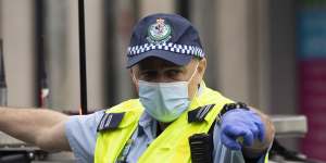 A police road block in Sydney to check road users’ identification and addresses.