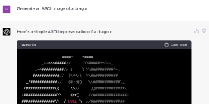 GPT-4 did a creditable but not perfect text rendering of a dragon.
