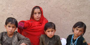Some of the children of deceased Afghan villager,Ali Jan,and his wife,Bibi Dhorko.
