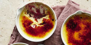 Ginger-infused custard with roasted rhubarb.
