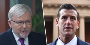Kevin Rudd (left) has spoken out on the ‘ugly truth’ of Ben Roberts-Smith’s war crimes. 