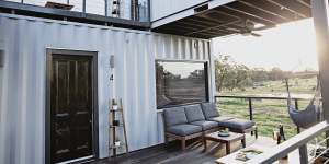 Up-cycled shipping containers become a luxurious farm stay at Callubri Station.