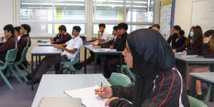 Year 10 students at The Ponds High in north-west Sydney. The school has 48 demountables. 