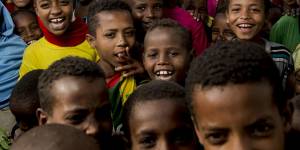 Children from Bake Kobo primary school in southern Ethiopia are part of the Fred Hollows Foundation trachoma program.