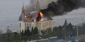 A building of the Odessa Law Academy is on fire after a Russian missile attack in Odessa,Ukraine.