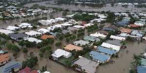 An aerial view of the flooding in the Townsville suburb of Oonoonba on Monday morning.