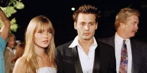 Kate Moss and Johnny Depp at a film premiere in 1995.