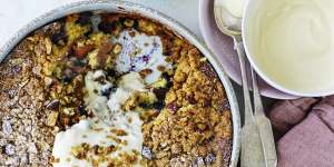 This crumble cake works with many combinations of fruit.